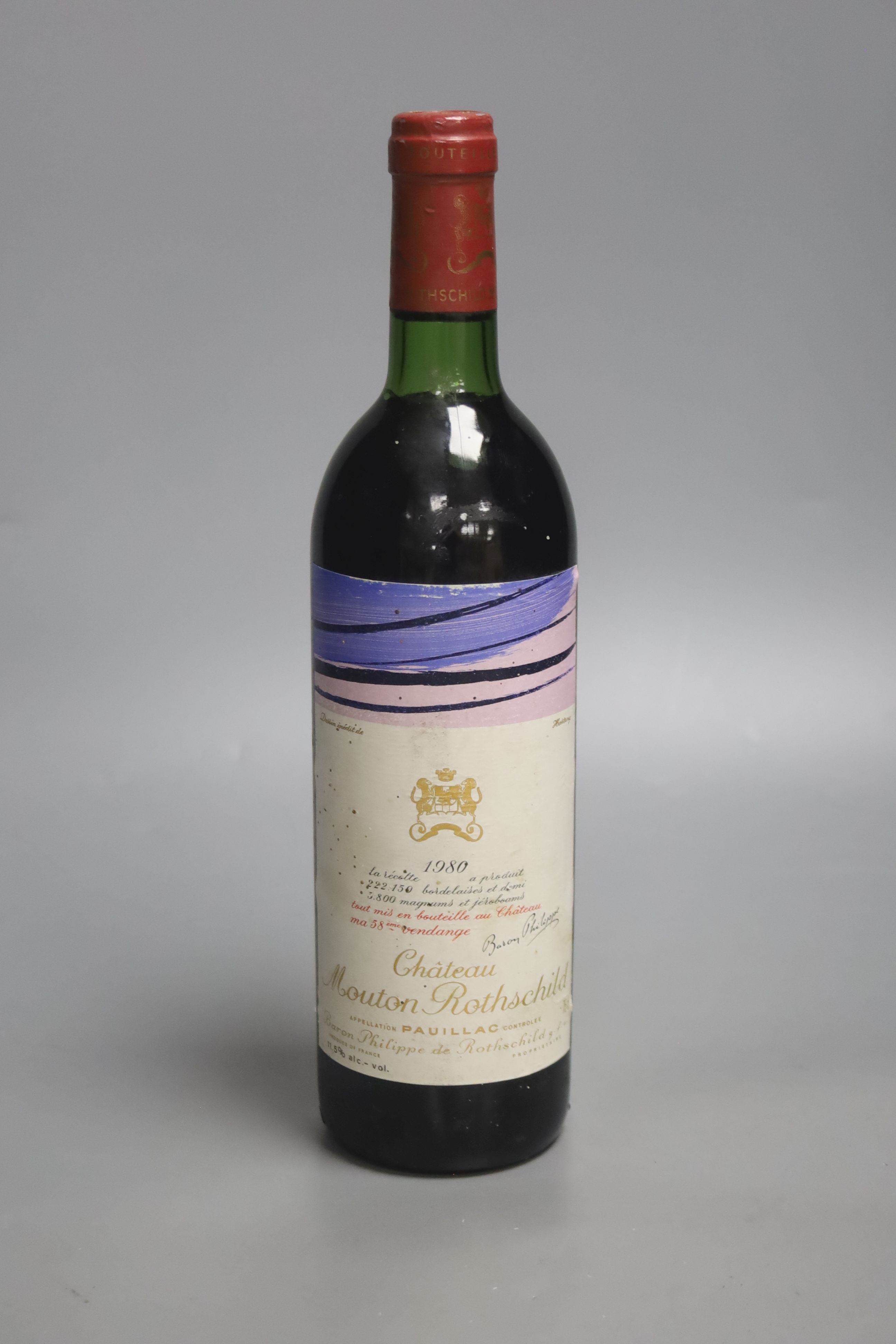 A bottle of Chateau Mouton Rothschild, 1980